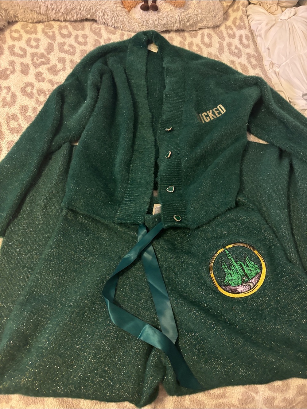 Wicked x Katie Kime collaboration Elphaba cardigan and lounge pants- size M